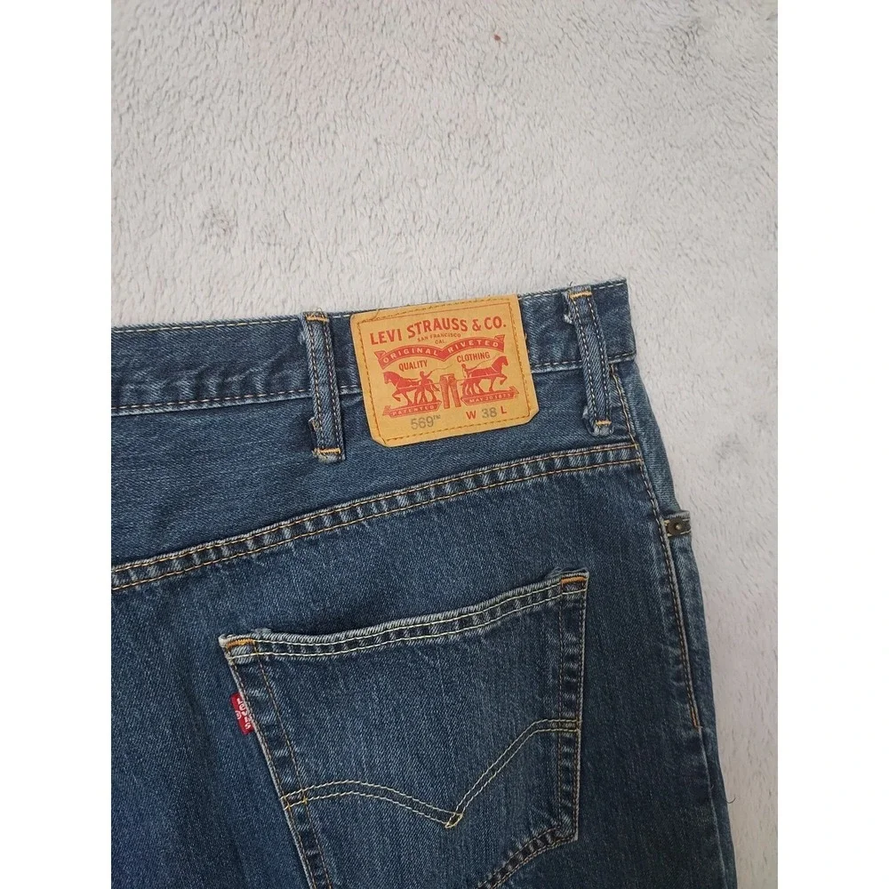 Levis Jean Shorts Mens 38 569 Baggy Skater Grunge Denim Blue Faded Jorts FLAW